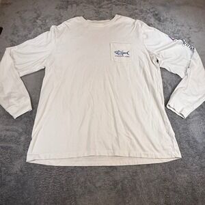 Vineyard Vines Mens Large Long Sleeve Fishing Lure Graphic Pocket T-Shirt Cream